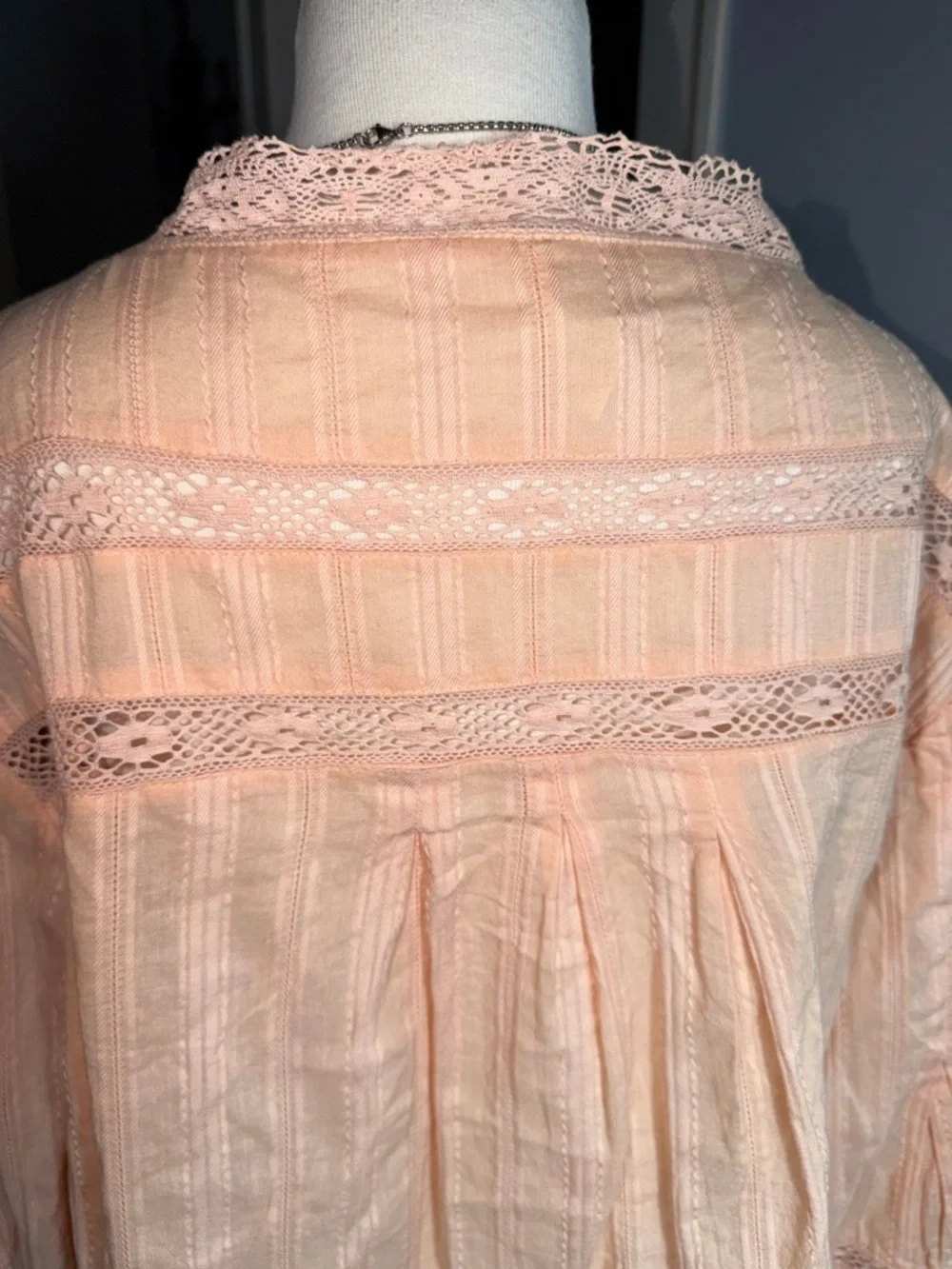 Free People Peach Lace-Trim Tie-Front Crop Top